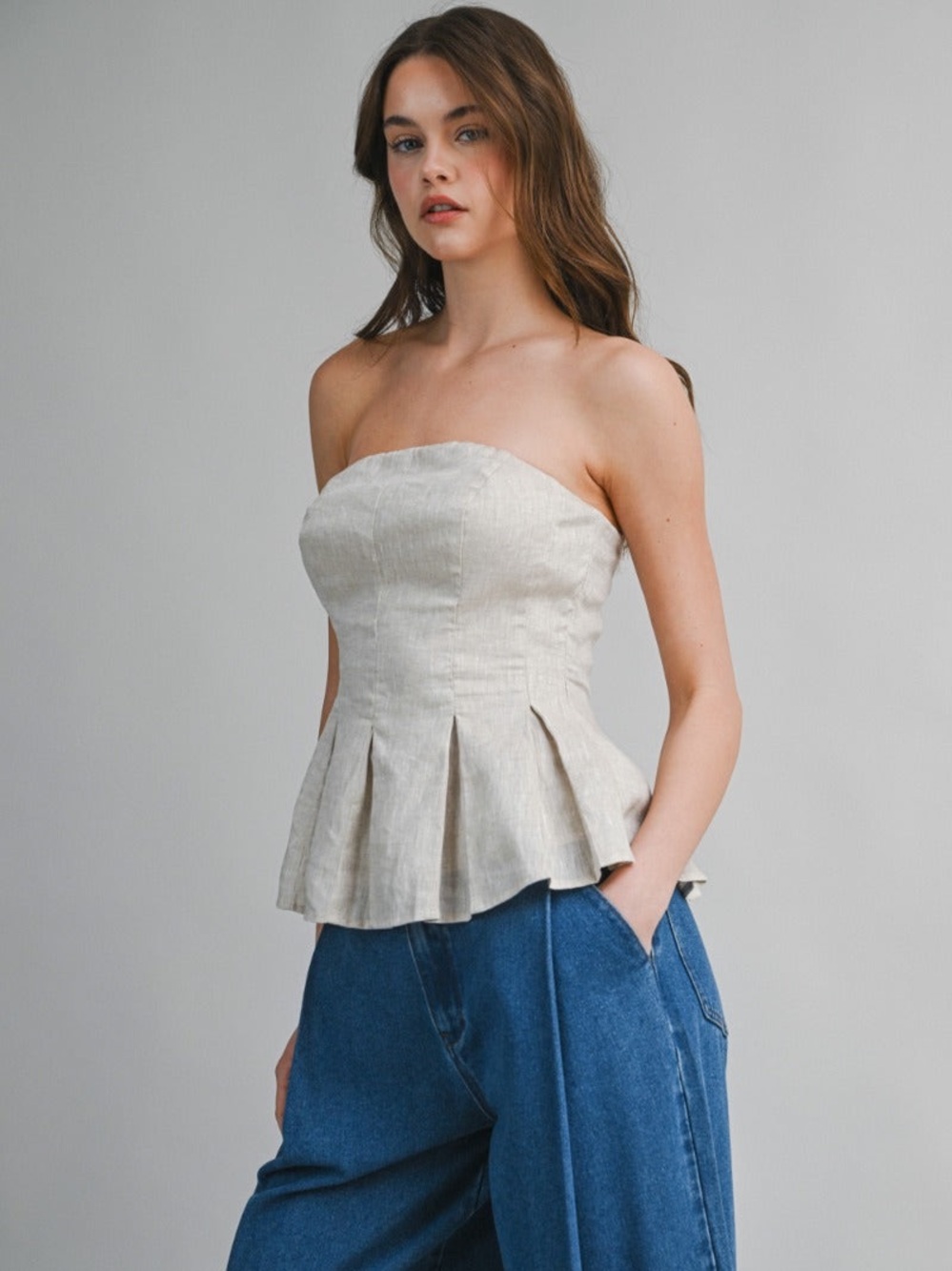 Oatmeal Linen Tube Top - BRAND NEW